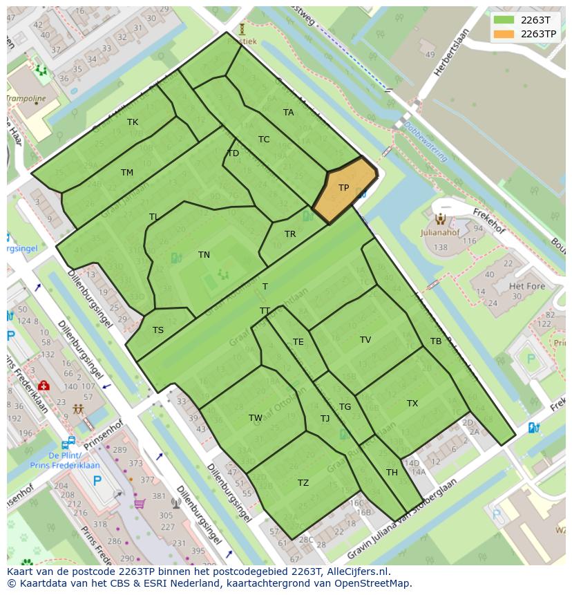 Afbeelding van het postcodegebied 2263 TP op de kaart.