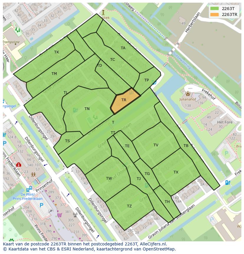 Afbeelding van het postcodegebied 2263 TR op de kaart.