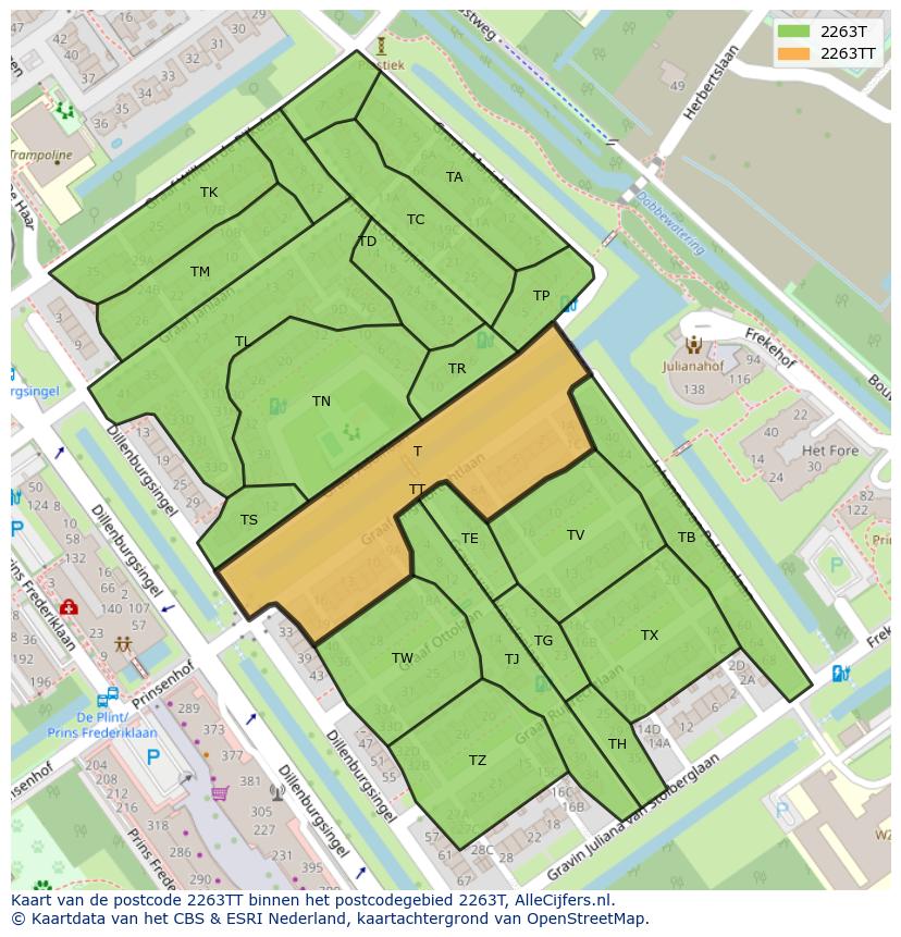 Afbeelding van het postcodegebied 2263 TT op de kaart.