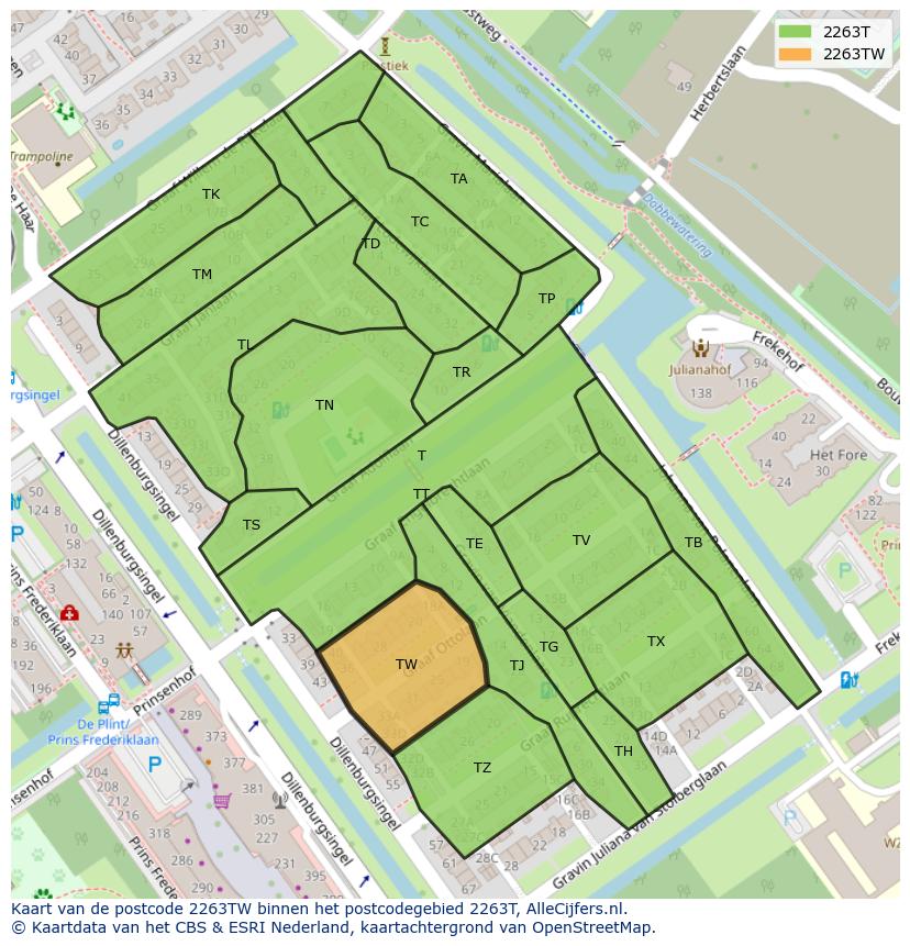 Afbeelding van het postcodegebied 2263 TW op de kaart.