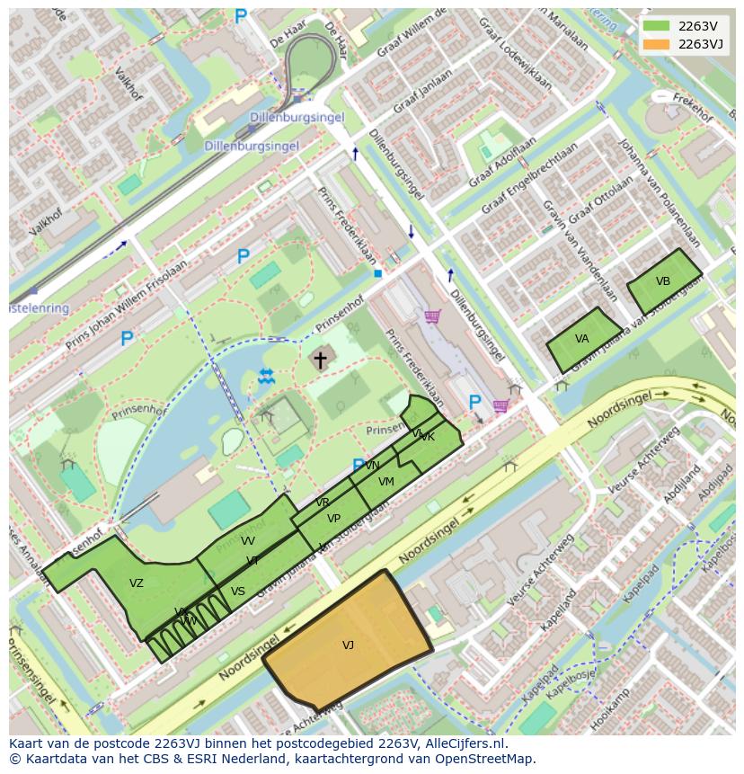 Afbeelding van het postcodegebied 2263 VJ op de kaart.