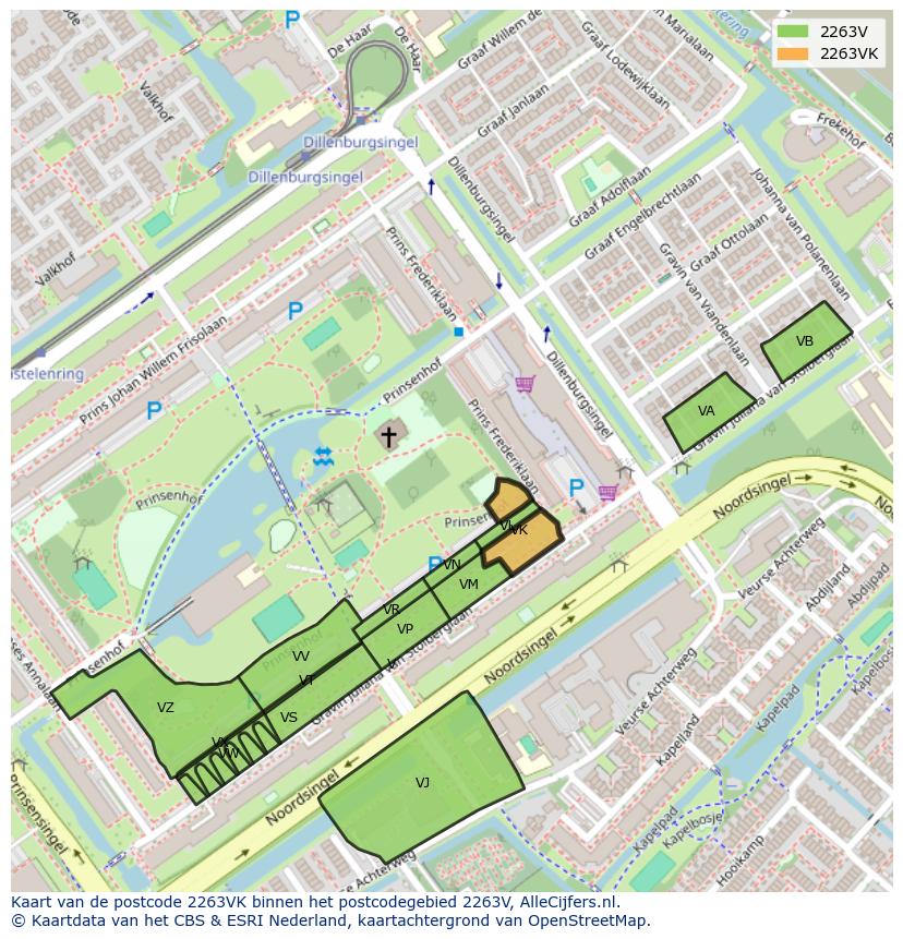 Afbeelding van het postcodegebied 2263 VK op de kaart.