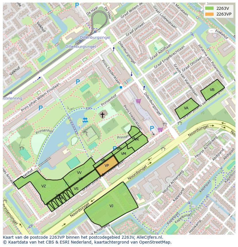 Afbeelding van het postcodegebied 2263 VP op de kaart.