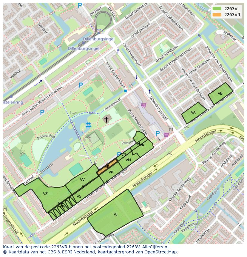 Afbeelding van het postcodegebied 2263 VR op de kaart.
