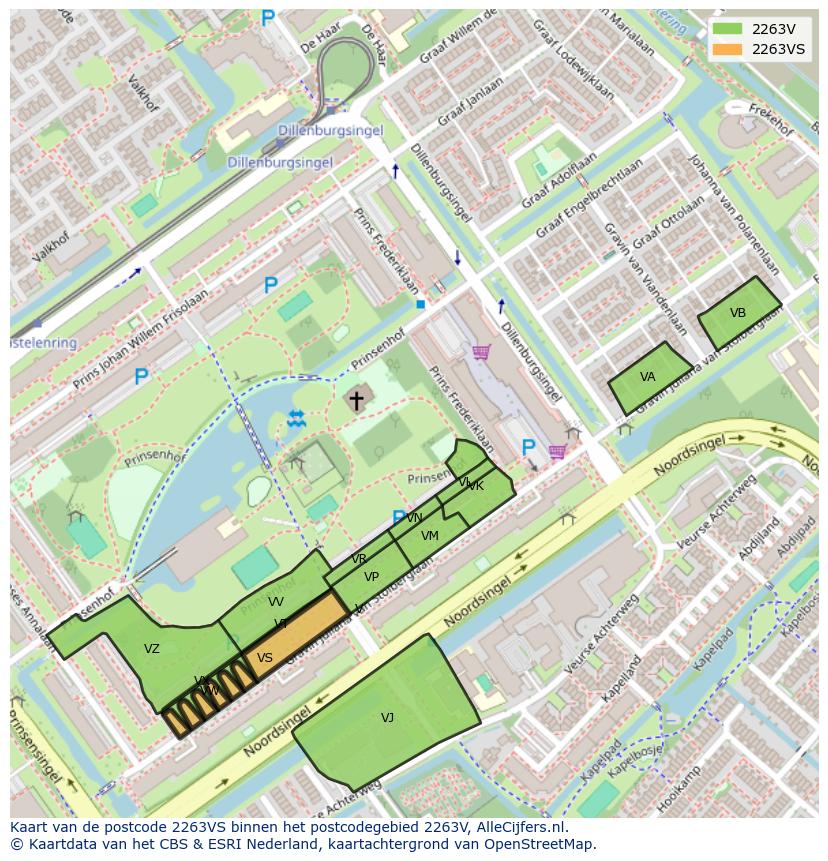 Afbeelding van het postcodegebied 2263 VS op de kaart.