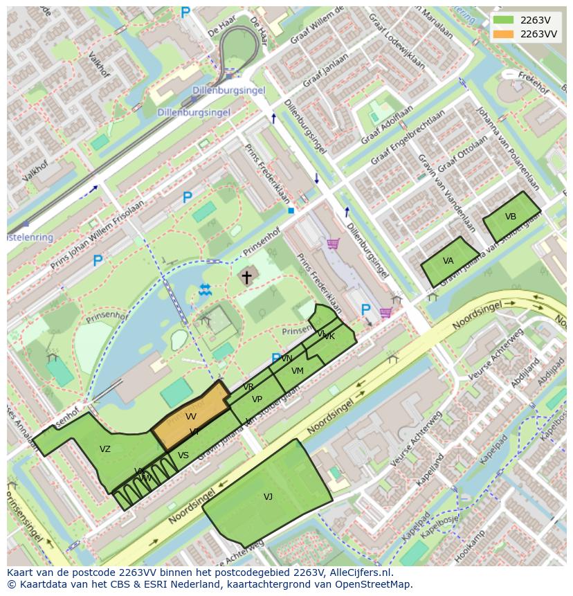 Afbeelding van het postcodegebied 2263 VV op de kaart.