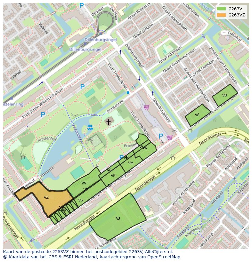 Afbeelding van het postcodegebied 2263 VZ op de kaart.