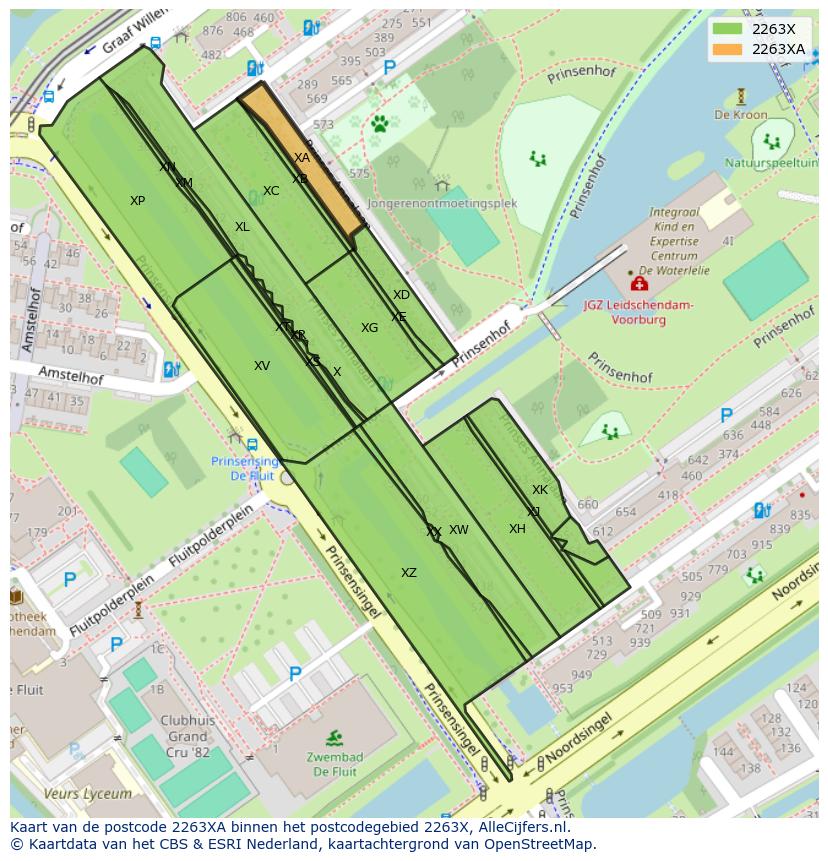 Afbeelding van het postcodegebied 2263 XA op de kaart.