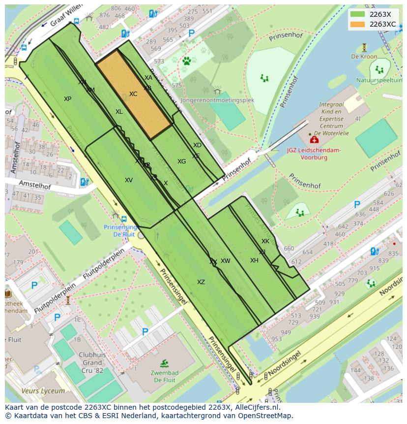 Afbeelding van het postcodegebied 2263 XC op de kaart.
