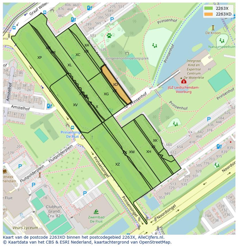 Afbeelding van het postcodegebied 2263 XD op de kaart.
