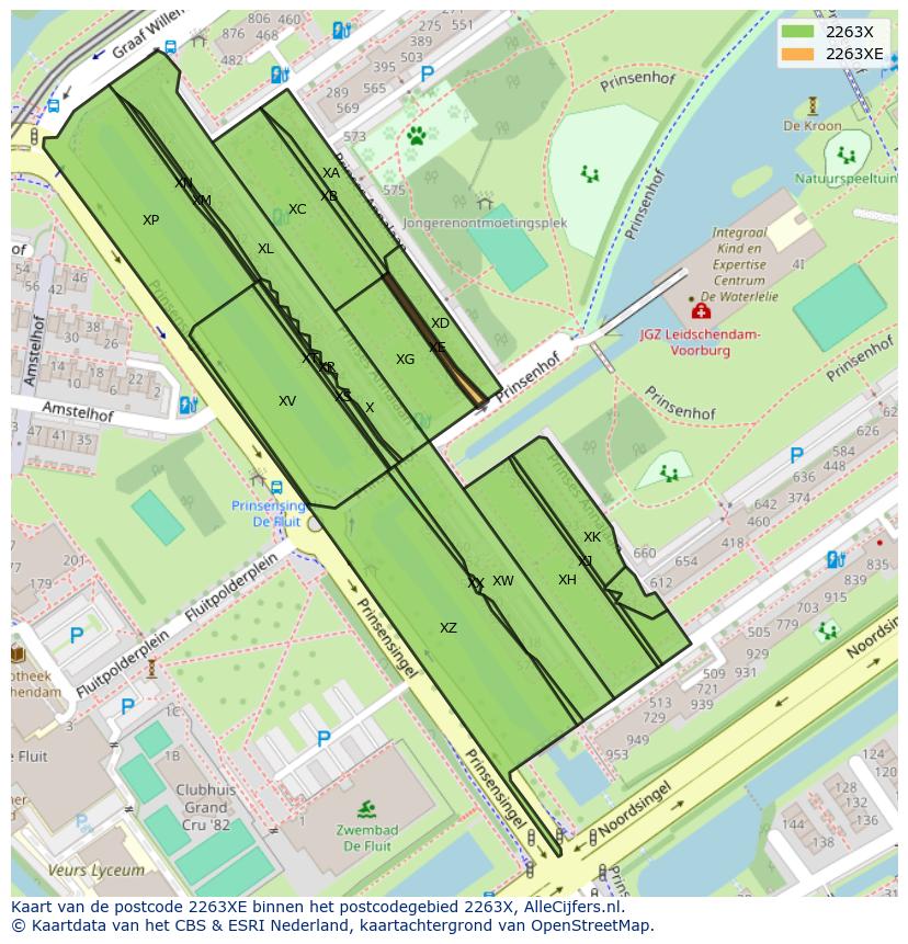 Afbeelding van het postcodegebied 2263 XE op de kaart.