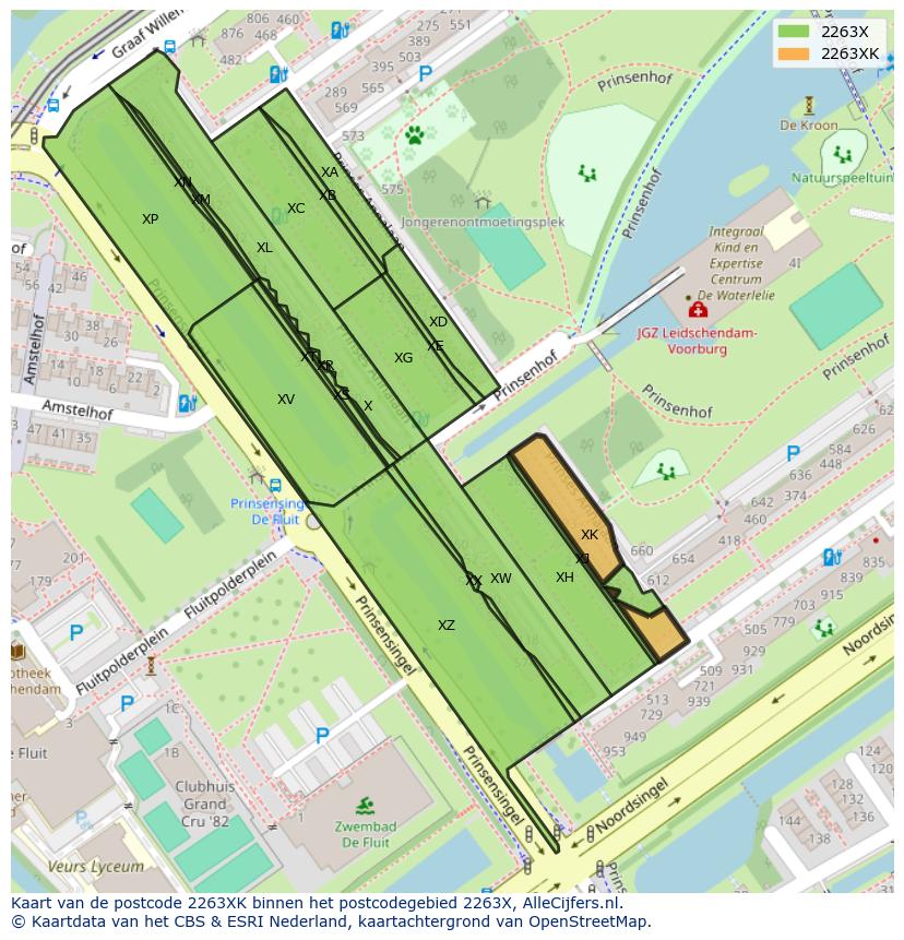 Afbeelding van het postcodegebied 2263 XK op de kaart.