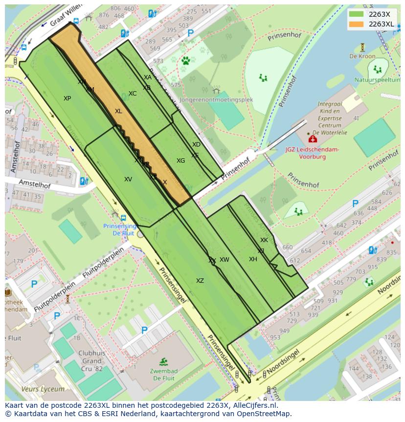 Afbeelding van het postcodegebied 2263 XL op de kaart.