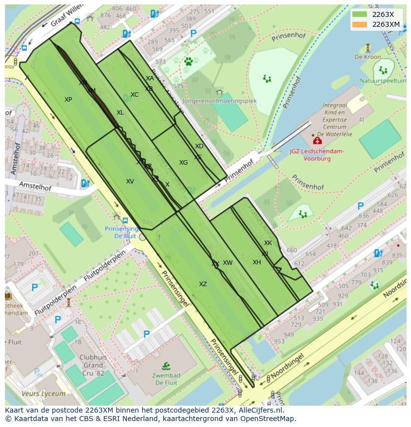 Afbeelding van het postcodegebied 2263 XM op de kaart.