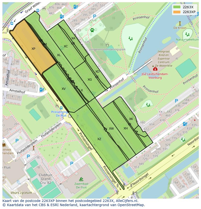 Afbeelding van het postcodegebied 2263 XP op de kaart.