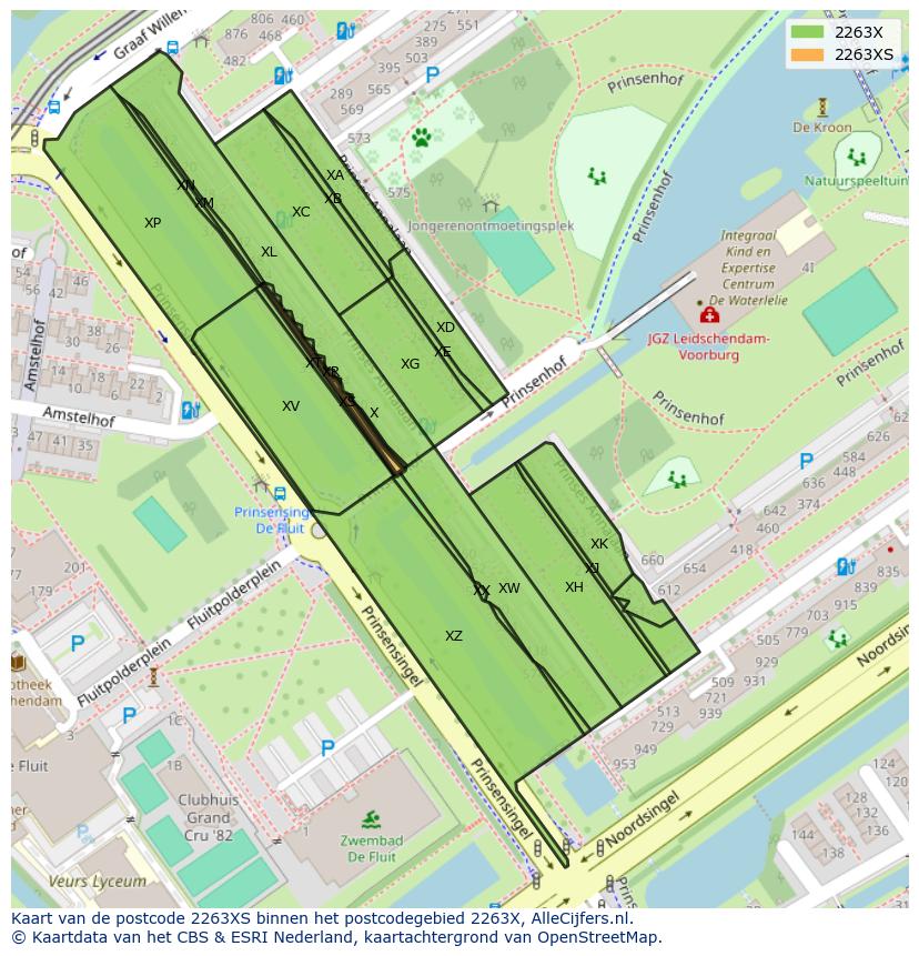 Afbeelding van het postcodegebied 2263 XS op de kaart.