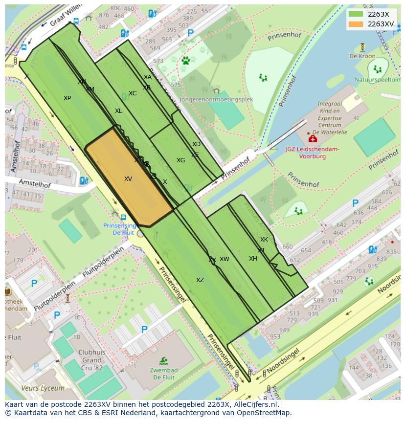 Afbeelding van het postcodegebied 2263 XV op de kaart.