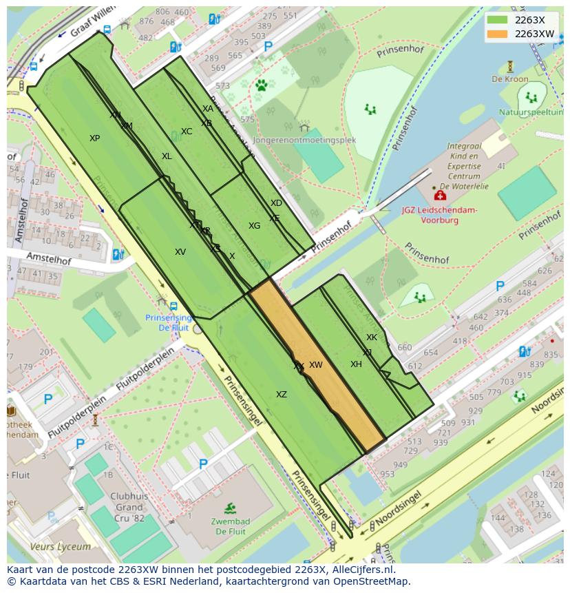 Afbeelding van het postcodegebied 2263 XW op de kaart.