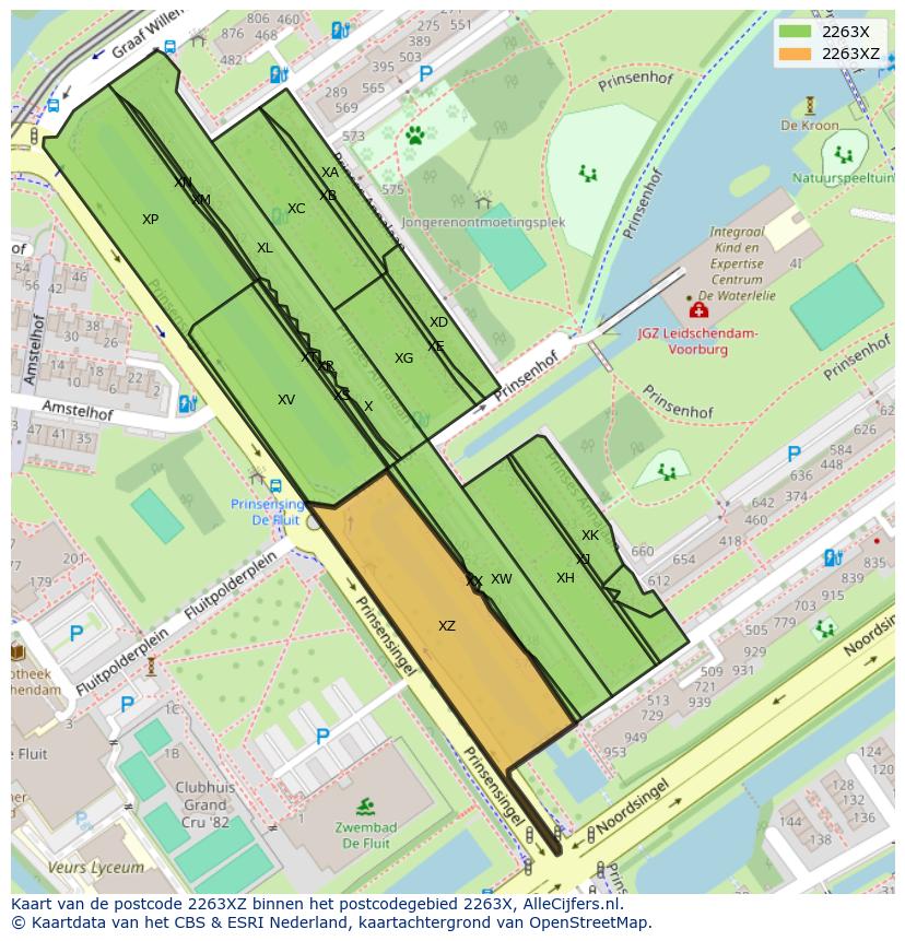 Afbeelding van het postcodegebied 2263 XZ op de kaart.