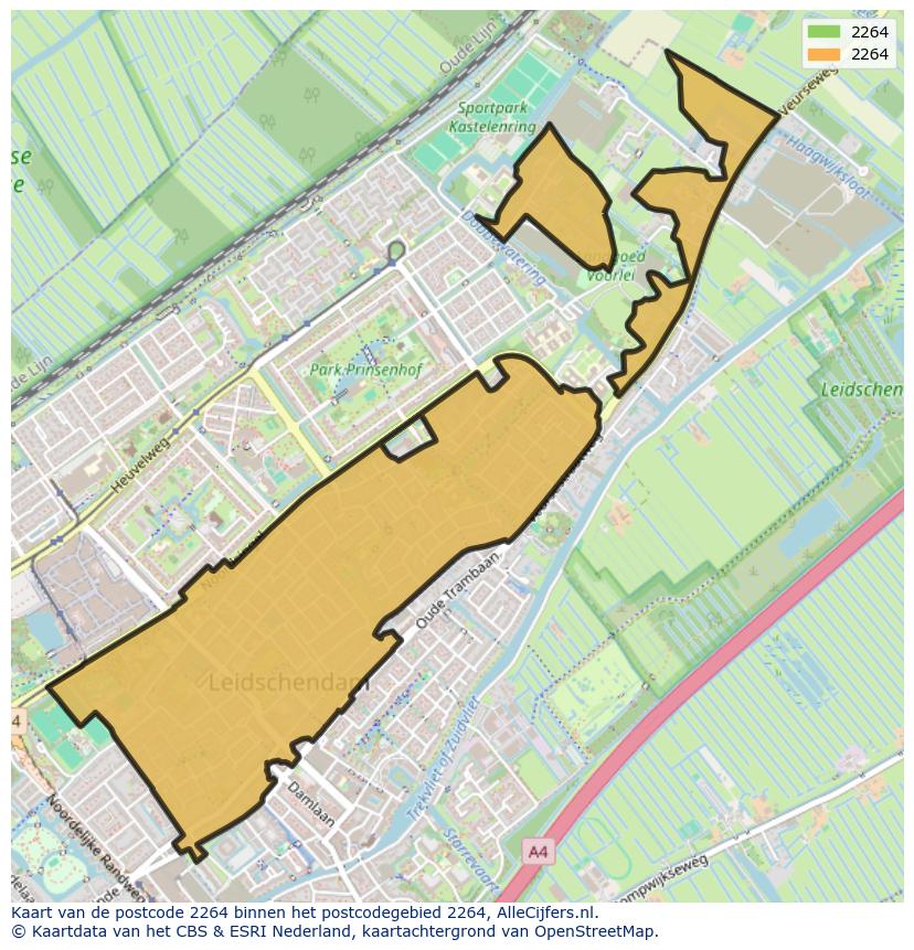 Afbeelding van het postcodegebied 2264 op de kaart.