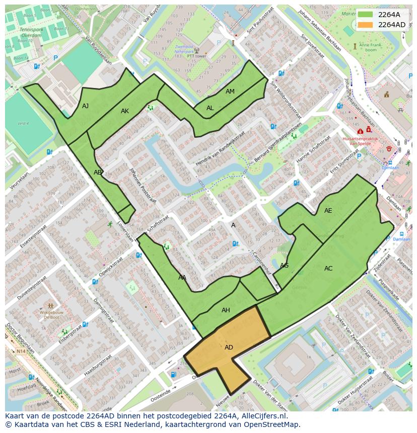 Afbeelding van het postcodegebied 2264 AD op de kaart.
