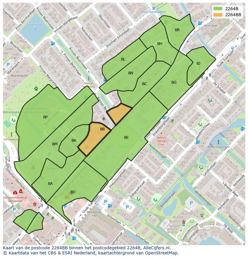 Afbeelding van het postcodegebied 2264 BB op de kaart.