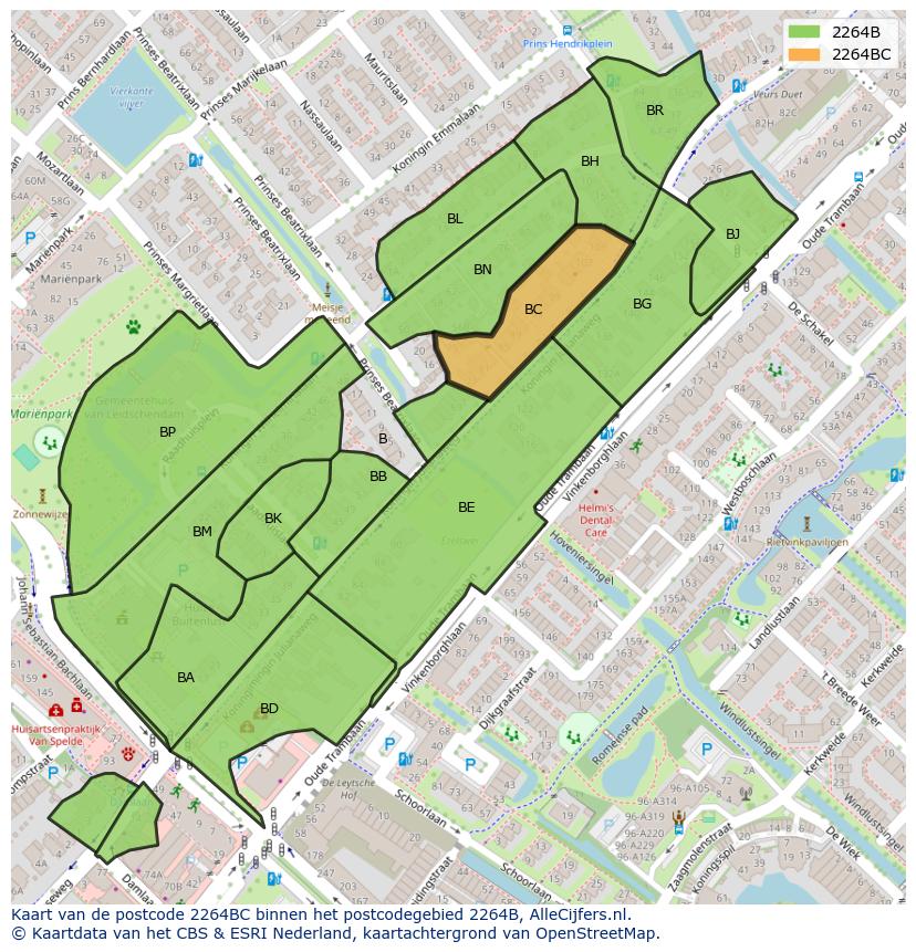 Afbeelding van het postcodegebied 2264 BC op de kaart.