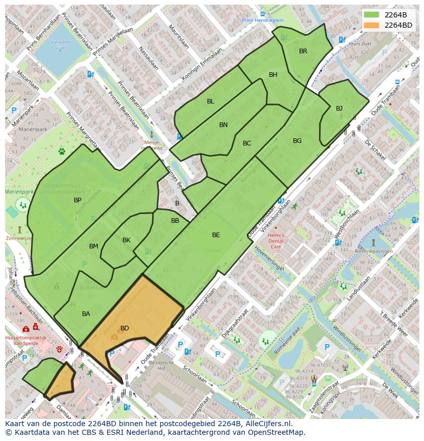 Afbeelding van het postcodegebied 2264 BD op de kaart.