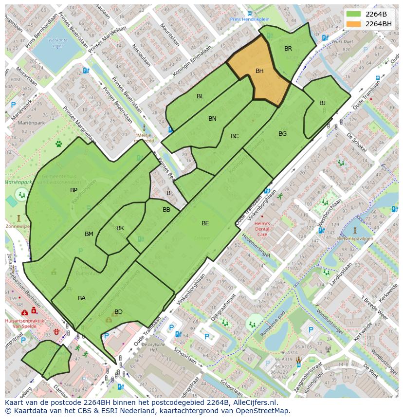 Afbeelding van het postcodegebied 2264 BH op de kaart.