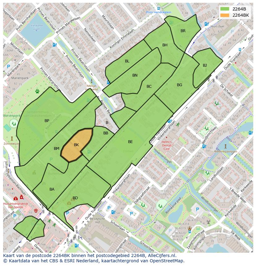 Afbeelding van het postcodegebied 2264 BK op de kaart.