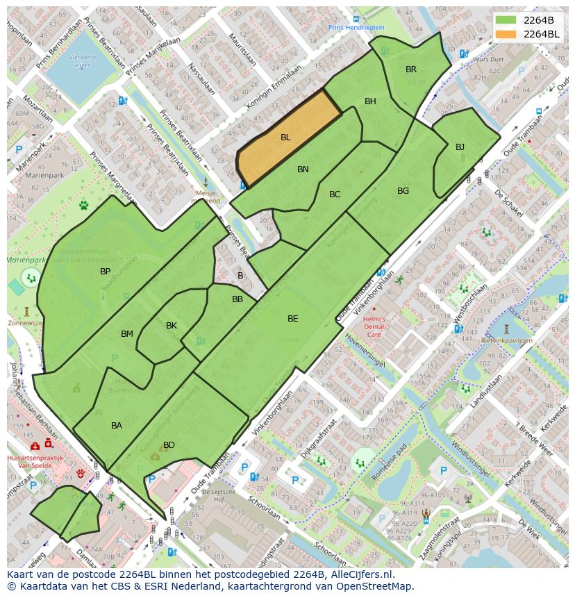 Afbeelding van het postcodegebied 2264 BL op de kaart.
