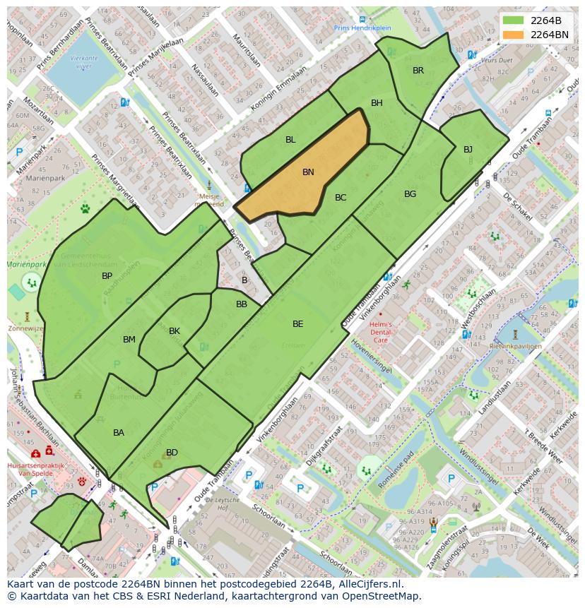 Afbeelding van het postcodegebied 2264 BN op de kaart.