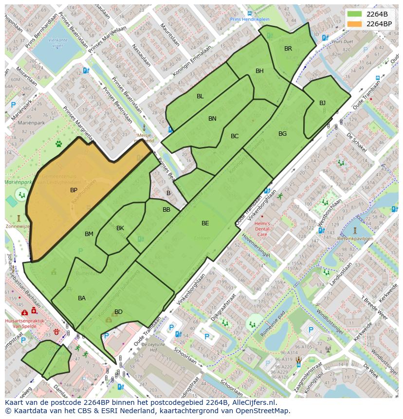 Afbeelding van het postcodegebied 2264 BP op de kaart.