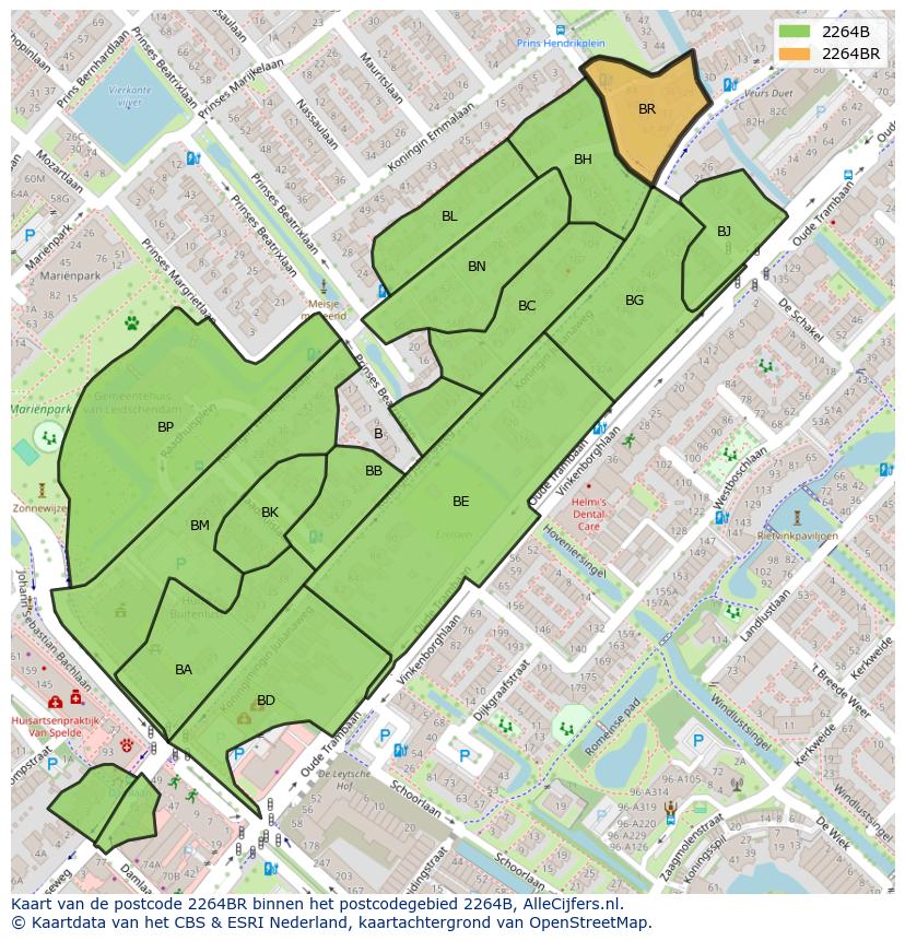Afbeelding van het postcodegebied 2264 BR op de kaart.