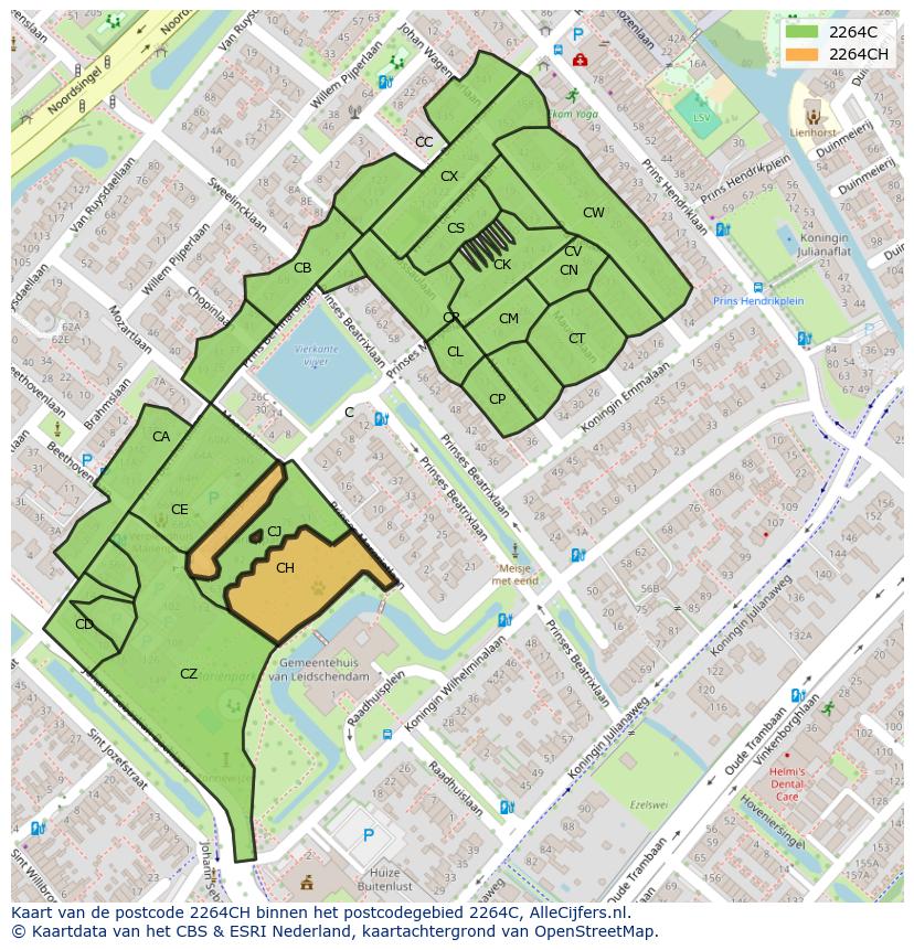 Afbeelding van het postcodegebied 2264 CH op de kaart.