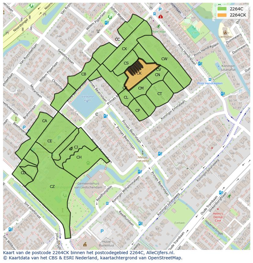 Afbeelding van het postcodegebied 2264 CK op de kaart.