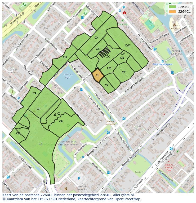 Afbeelding van het postcodegebied 2264 CL op de kaart.