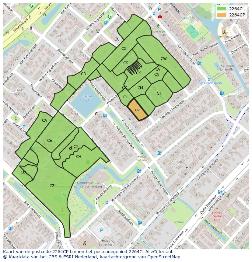 Afbeelding van het postcodegebied 2264 CP op de kaart.