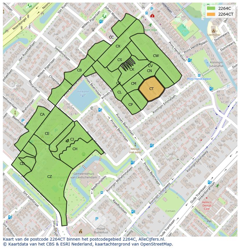 Afbeelding van het postcodegebied 2264 CT op de kaart.