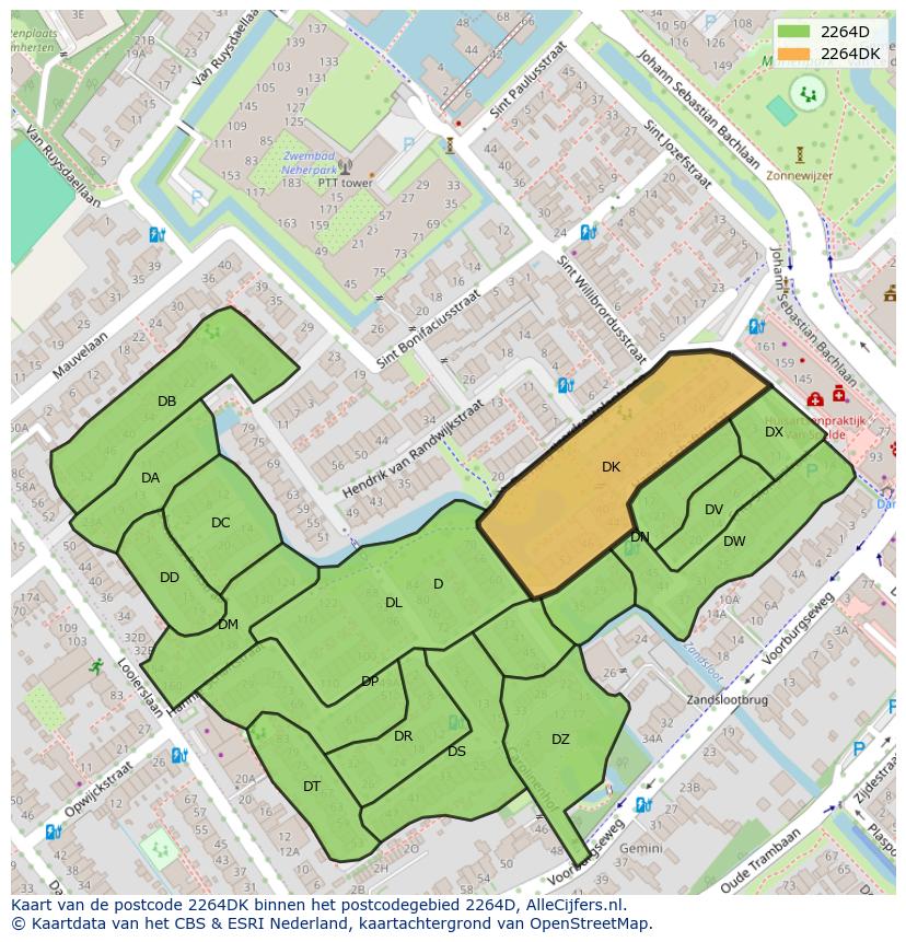 Afbeelding van het postcodegebied 2264 DK op de kaart.