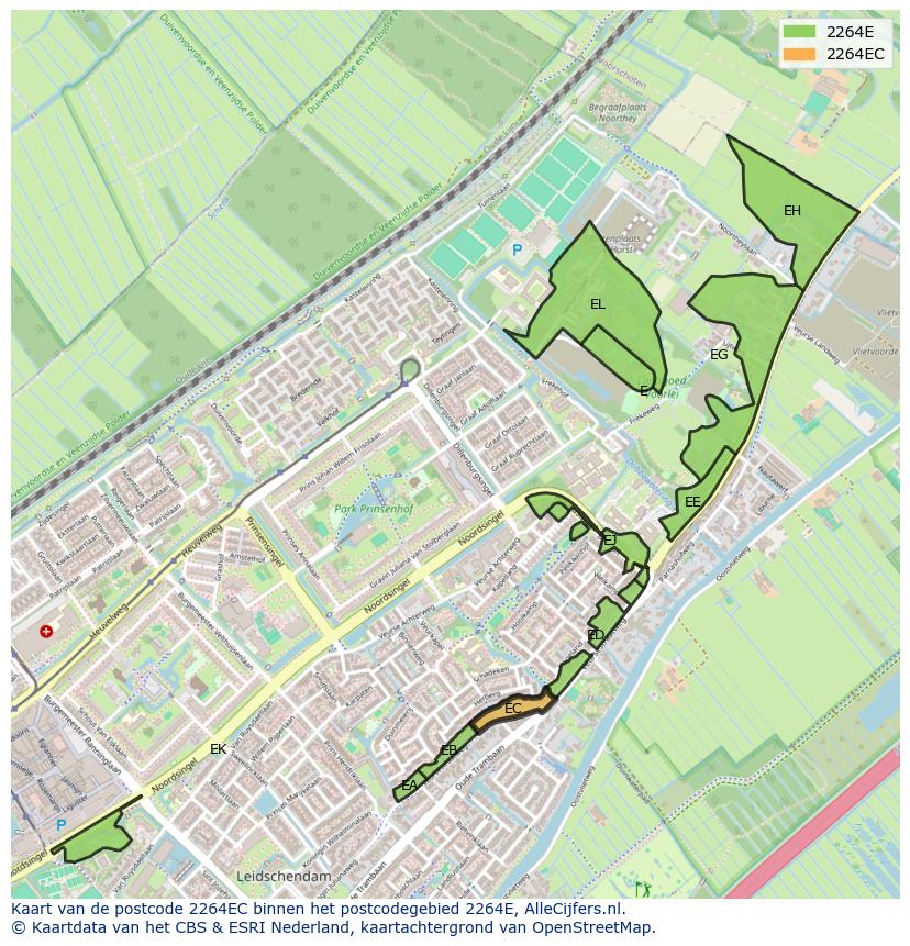 Afbeelding van het postcodegebied 2264 EC op de kaart.