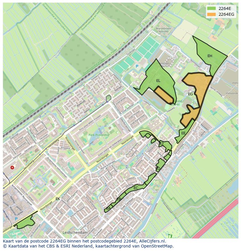 Afbeelding van het postcodegebied 2264 EG op de kaart.