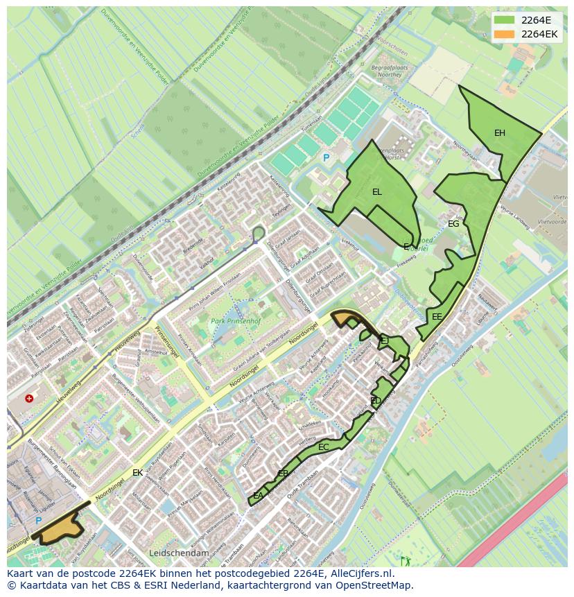 Afbeelding van het postcodegebied 2264 EK op de kaart.
