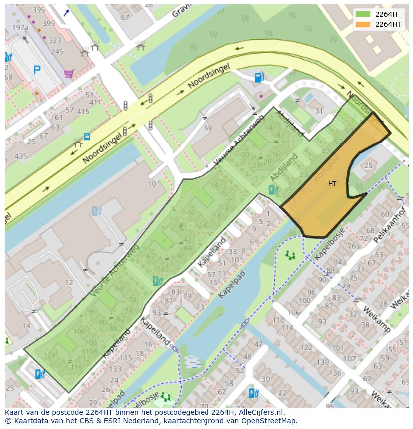 Afbeelding van het postcodegebied 2264 HT op de kaart.