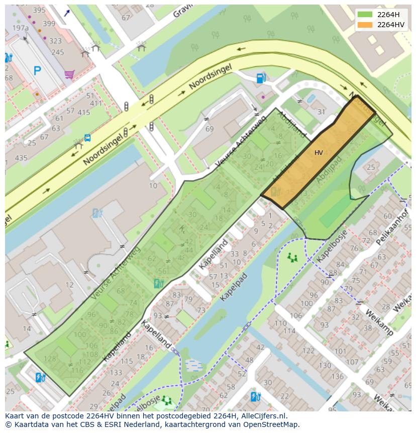 Afbeelding van het postcodegebied 2264 HV op de kaart.