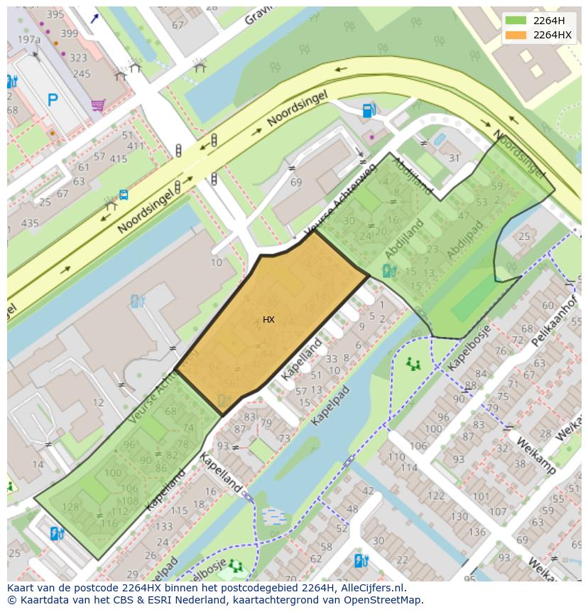 Afbeelding van het postcodegebied 2264 HX op de kaart.