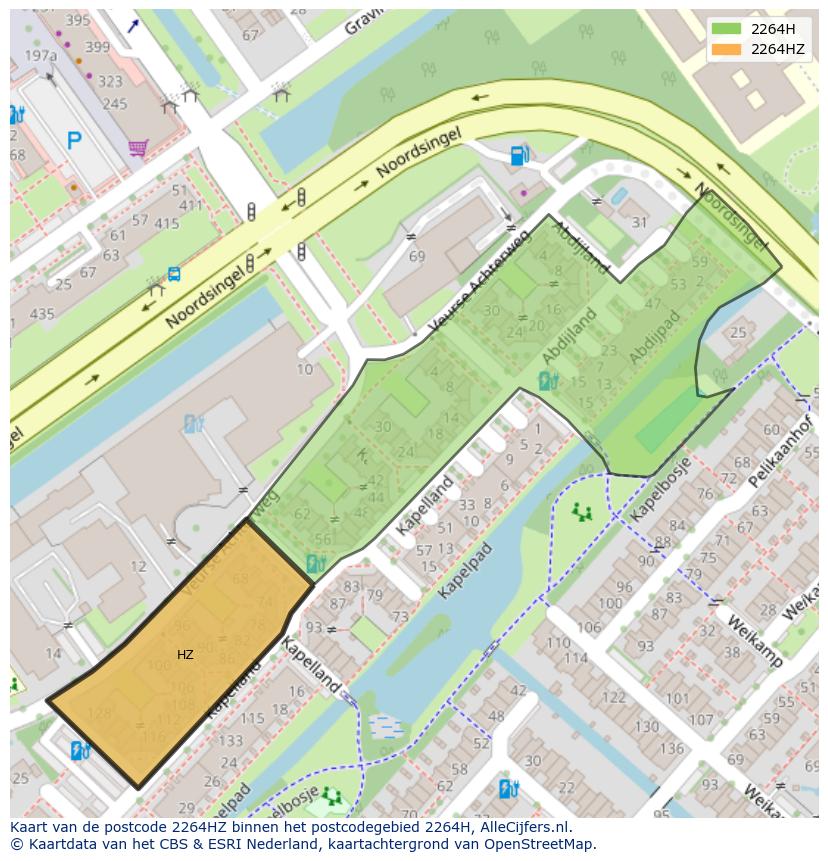 Afbeelding van het postcodegebied 2264 HZ op de kaart.