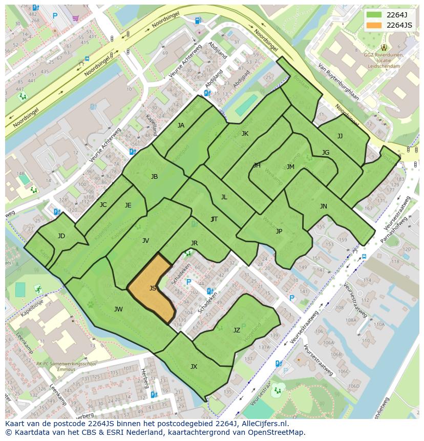 Afbeelding van het postcodegebied 2264 JS op de kaart.