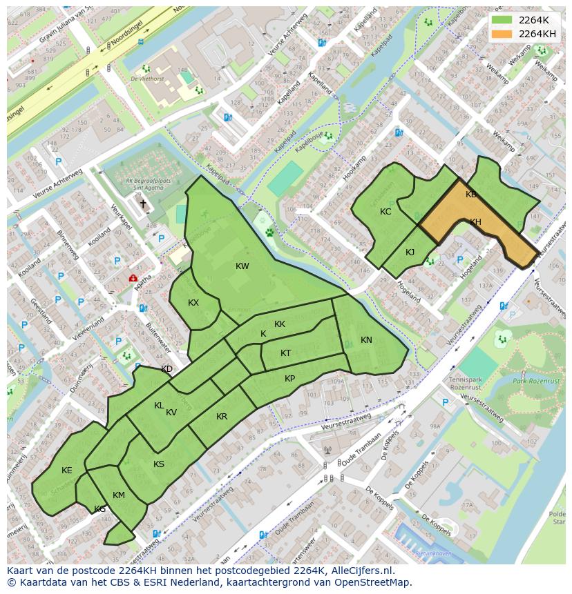 Afbeelding van het postcodegebied 2264 KH op de kaart.