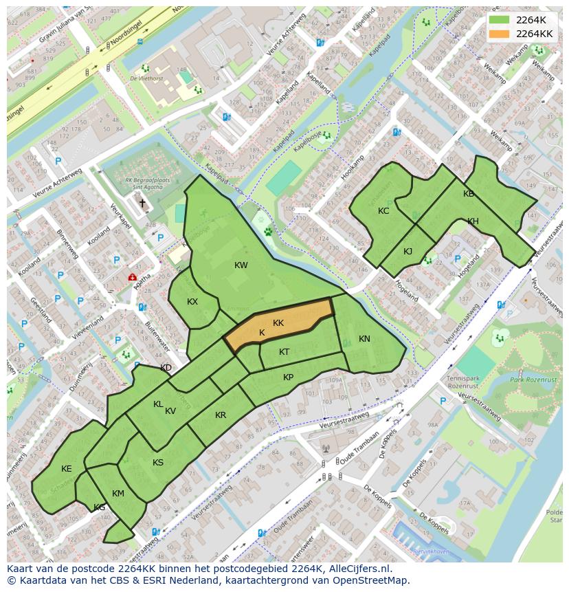 Afbeelding van het postcodegebied 2264 KK op de kaart.